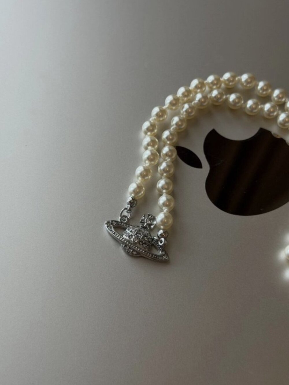 Vivienne Westwood Silver Mini Bas Relief Pearl Choker Necklace